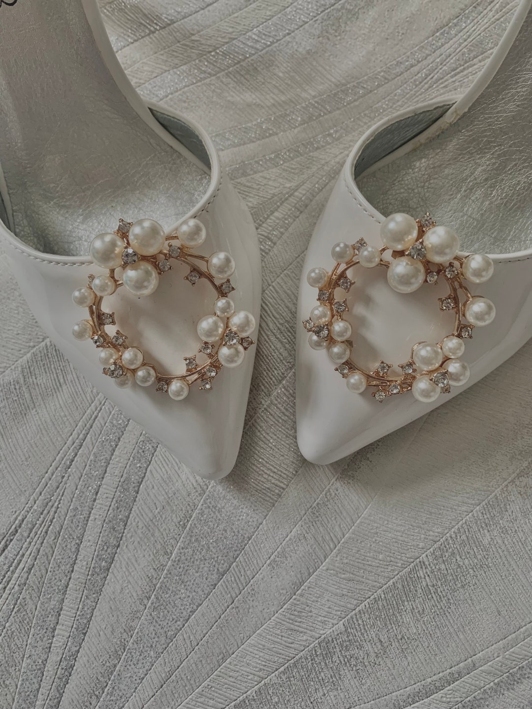 2 Pieces Wedding Ivory Pearl Gold Rhinestone Shoe Clips Etsy UK