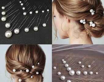 18 elegant various size pearl hair pins | bridal party hair clips | bride bridesmaid guest | gold silver wedding hair accessories