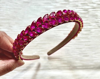 Fuchsia Rhinestone Headband | Wedding Bright Pink Hair Band | Tiara | Hot  Pink Rhinestone Hair Piece | Hair Accessories