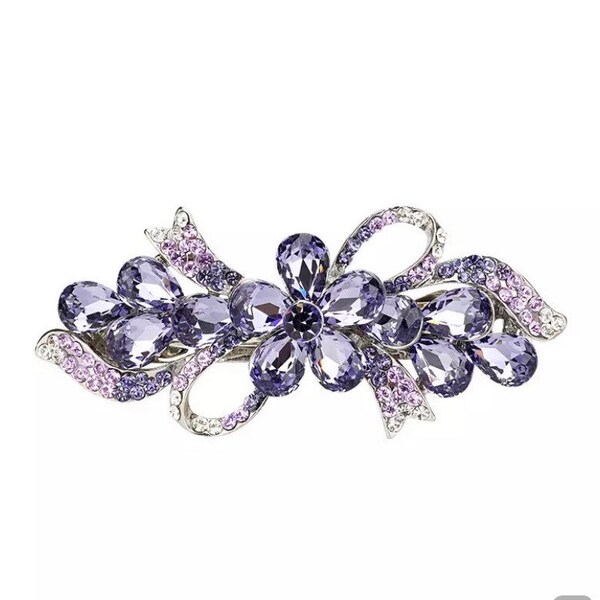 Wedding Purple Rhinestone Hairclip | Bridal Purple French Barrette | Lilac Hair Slide| Hair  Accessories | Light Purple Decorative Side Clip