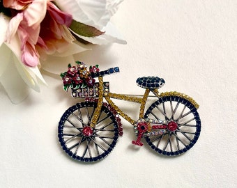 Multicolour Crystal Bicycle Brooch Pin | Large Statement Bicycle Silver Pin | Coat Clothes  Brooch | Unique Gift Idea