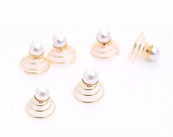 Set of 6 jewel spiral hair clips | gold pearl hair twist | wedding barrettes | bridal party  flower girl hair accessories