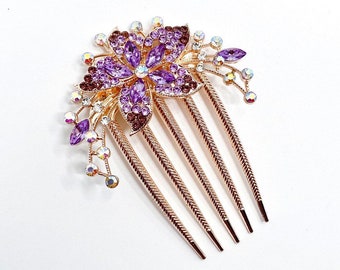 Purple diamanté hair comb | rhinestone decorative head piece | summer wedding flower girl guest  party hair accessories | elegant hair pin