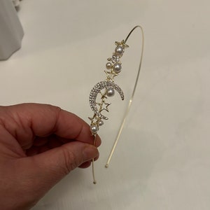 Gold star moon crystal pearl headband, sparkling celestial headband, bridesmaid flowergirl wedding and occasions hairpiece, gift idea image 8