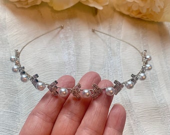 Silver Pearl Rhinestones Wedding Hairband |  Silver Crystal and Pearl Bridal Hairband | Sparkly Wedding Silver Pearl Crystal hairband