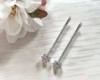 2 pcs Silver Rhinestone Hair Clips | Bridal Sparkly Silver Hairslides | Wedding Silver  Barrettes | Hair Accessories | Silver Bobby Pins