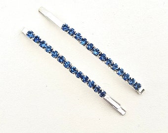 2 x light blue crystal on silverhair clips, baby blue bridesmaid sparkly hairslides, wedding hairpins bobby pins barrettes, hair accessories