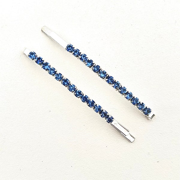 2 x light blue crystal on silverhair clips, baby blue bridesmaid sparkly hairslides, wedding hairpins bobby pins barrettes, hair accessories