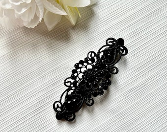 Jet black crystal hair clip, wedding hair barrette, black hair accessories, bridal bridesmaid black floral hairslide