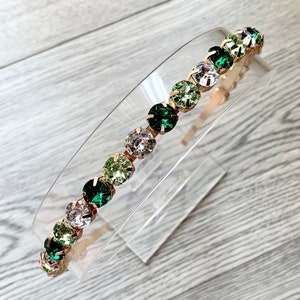 Grass green headband, bottle green crystal and gold metal hair jewellery, wedding hair piece, women flower girl hair accessories