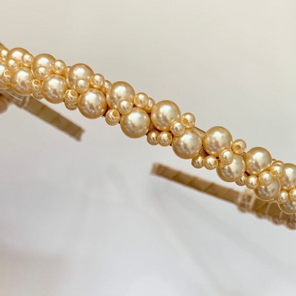 Champagne pearl headband | cluster pearl hairband | flower girl hair accessories | wedding party prom head piece