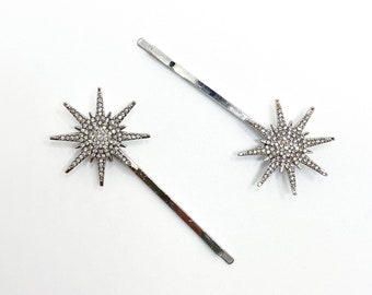 Wedding Celestial Star Hair Clips, Bridal Sparkly  Sliver Star Hair Slides, Sliver Star Wedding Bobby Pins, Silver Star Hair Barrettes