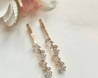 1 Pair Crystal Hair Clips | Sparkling Gold  Wedding Hairslides | Bridesmaid Hairpin | Bridal Gold Bobby Pins