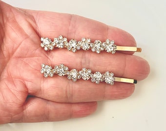 1 Pair Crystal Hair Clips | Sparkling Gold  Wedding Hairslides | Bridesmaid Hairpin | Bridal Gold Bobby Pins