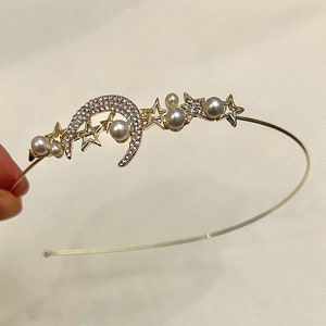 Gold star moon crystal pearl headband, sparkling celestial headband, bridesmaid flowergirl wedding and occasions hairpiece, gift idea image 4