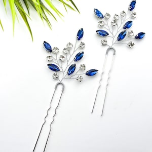Sapphire blue crystal  bridal hair pins | bridesmaid hair piece | wedding hair clips | silver hair pins | hair jewellery | hair accessories