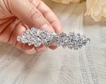 Decorative silver hair clip | Silver crystal wedding hairclip, Wedding silver hair clip, Bridal silver hairclip, Sparkly silver wedding clip