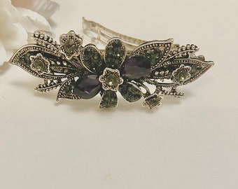 Purple crystal on vintage silver hair clip, bride bridesmaid hair barrette, wedding purple  rhinestone floral hair slide, hair accessories