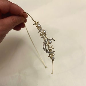 Gold star moon crystal pearl headband, sparkling celestial headband, bridesmaid flowergirl wedding and occasions hairpiece, gift idea image 5