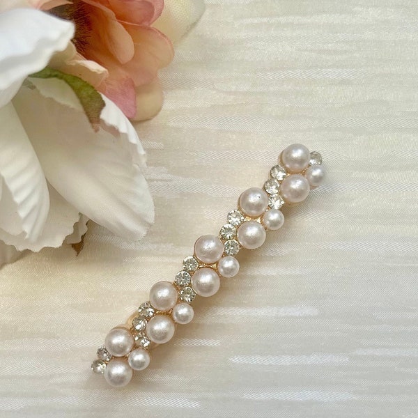 Wedding Ivory Pearl Crystal Hair Clip | Bridal Ivory Pearl on Gold  French Barrette | Ivory Pearl Wedding Hair Clasp | Hair Accessories