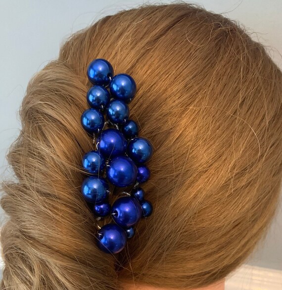 Sapphire Blue Bridal Pearl Hair Pins Navy Blue Hair Pearls