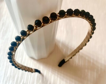 Black Crystal Headband | Wedding Occasions Black Gold Chain Hairband | Hair Accessories | Bridal Bridesmaid Flower Girl Headband