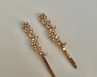 2 x champagne colour on gold hair clips, wedding gold colour floral hairslides, bridesmaid flowergirl hairclips, metal bobby pins