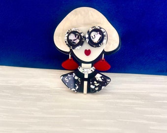 Chic 50’s Style Lady | Large Acrylic Jacket Clothes Brooch Pin  | Fun Brooch | Gift For Her