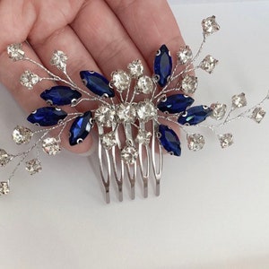 Royal blue and silver crystal hair comb, wedding day hair slide slide for bridal bridesmaids, barrette, hair accessories, gift idea