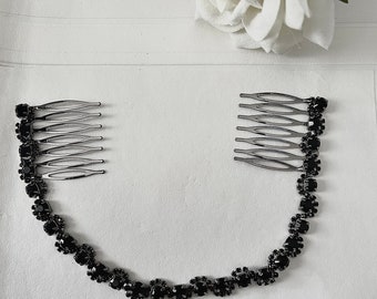 Jet black rhinestones hair comb, wedding chain hair clip, bridal bridesmaid hairpiece, hair accessory, hair jewellery