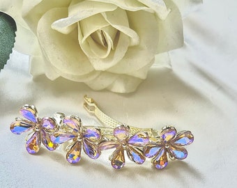 Lilac flower rhinestone hair clip, wedding flowergirl purple rhinestone on gold barrette, light purple floral hair slide, hair accessories