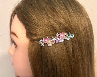 Multi colour floral hair clip, decorative colourfu gold crystal hair slide, bridesmaid flower girl barrette, hair accessories, gift idea