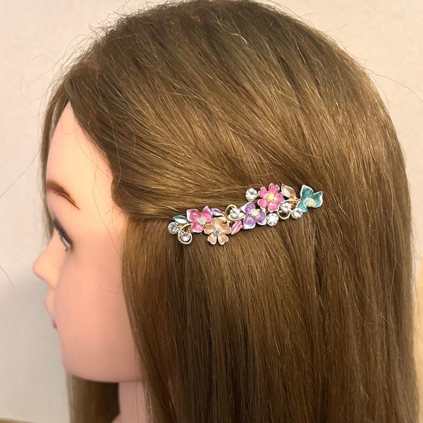 Multi colour floral hair clip, decorative colourfu gold crystal hair slide, bridesmaid flower girl barrette, hair accessories, gift idea