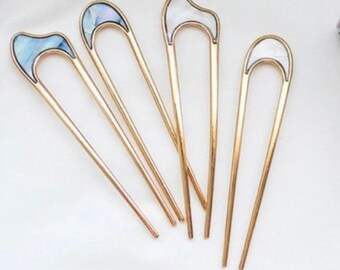 Brass Minimalist  U shaped Hair Stick, Hair Fork, Bun Holder, Modern Hair Pin,  French hair pin
