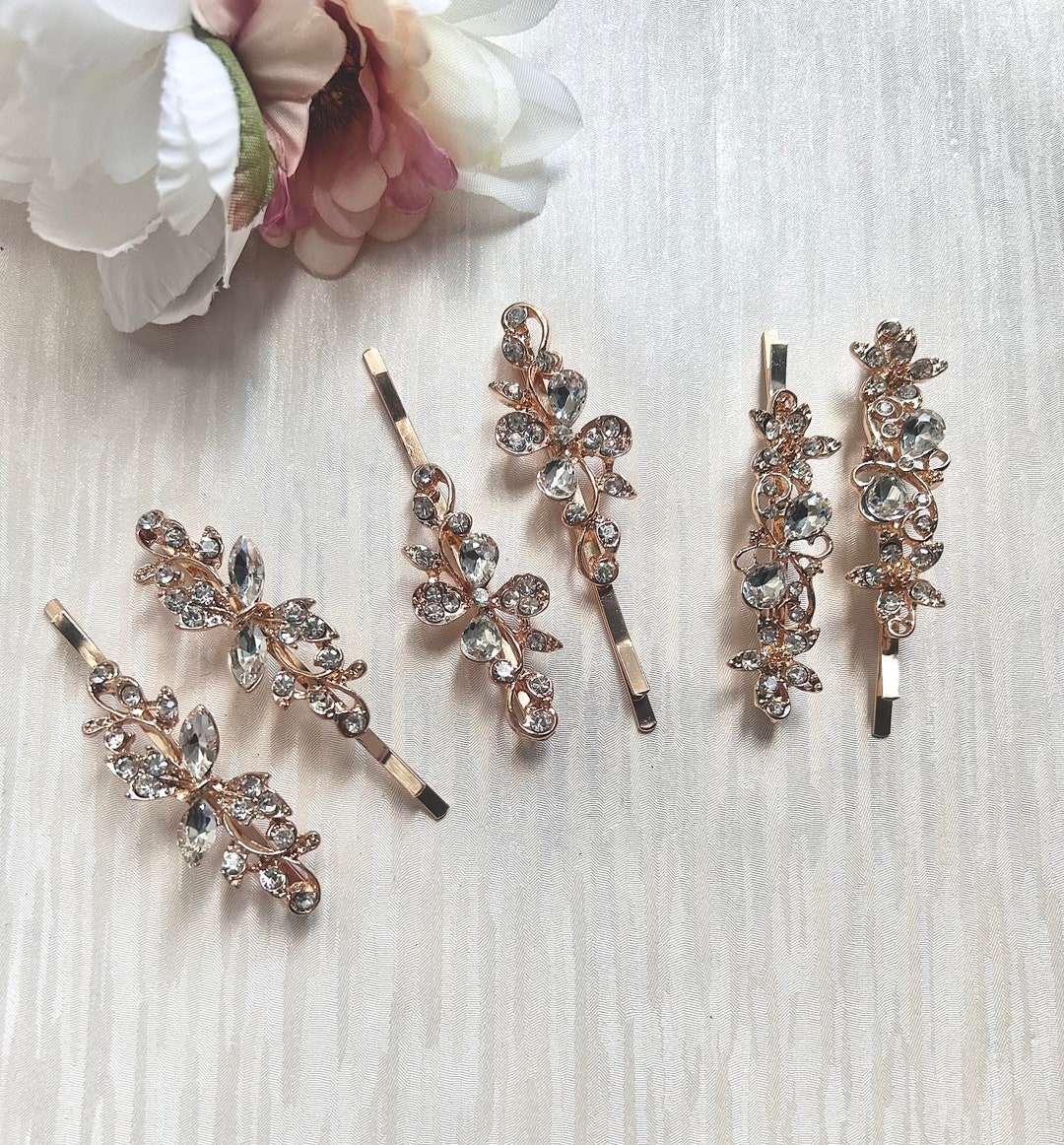 1 Pair Rhinestones Hair Clips Gold Crystal Wedding Etsy