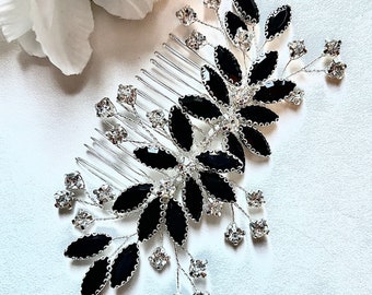 Black and silver rhinestones on silver hair comb, bridal  bridesmaid hair slide, wedding hairclip | hair accessories,  hair jewellery