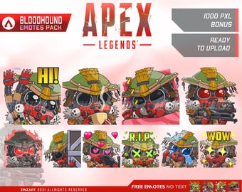 Pakiet emotikon Bloodhound Apex Legends, pliki PNG streamera Twitch Discord (pobranie cyfrowe)