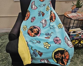 Moana themed custom reversible fleece throw blanket