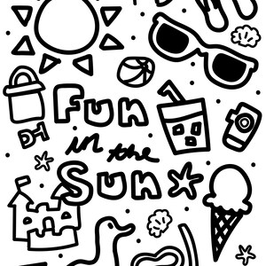 Summer Fun in the Sun Doodle Style Downloadable Coloring Sheet