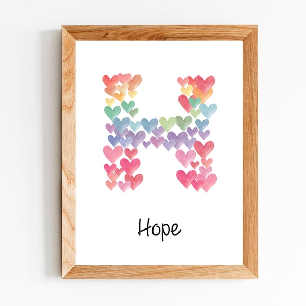 Custom Initial And Name Rainbow Heart Art Print | Rainbow Nursery Decor | Nursery Ombre Wall Art | Girls Room Decor | Digital Download