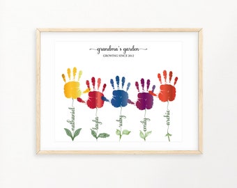 Custom Mothers Day Handprint Craft, Flower Handprint, Baby Toddler Kids Art Crafts Keepsake, DIY Kid Spring Activity, Grandparents Gift