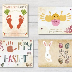 Juego de 4 huellas de manos de Pascua Paquete de huellas Actividad de arte, manualidades para niños pequeños, recuerdo de Pascua, actividad de Pascua DIY, tarjeta de Pascua feliz