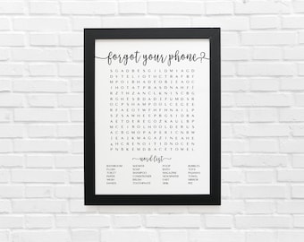 Bathroom Word Search Wall Art, Bathroom Wall Decor Word Find, Forgot Phone Funny Art, Bathroom Funny Sign, Bathroom Fun Art Digital Download