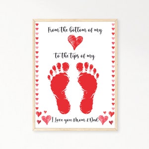 I Love You Mama en Papa Valentijnsdag Handafdruk Art Printable Card, Baby Peuter Kids Crafts Activiteit, DIY Card Van Kind, Preschool Craft