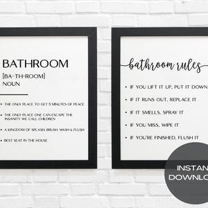 Bathroom Definition Wall Art, Bathroom Rules Wall Art, Printable Bathroom Wall Art, Home Wall Decor, Bath Decor, Digital Download