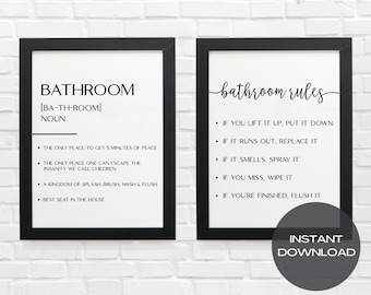 Bathroom Definition Wall Art, Bathroom Rules Wall Art, Printable Bathroom Wall Art, Home Wall Decor, Bath Decor, Digital Download