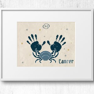 Cancer Zodiac Handprints Footprints, Zodiac Signs Handprint, Horoscope Astrology Handprints, Birthday Craft Print, Baby Toddler Kids Crafts