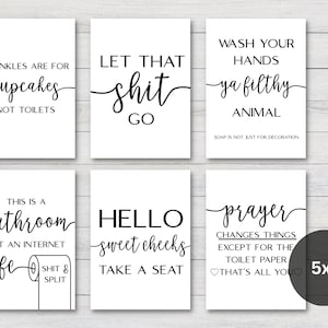 Set of 6 Bathroom Prints, Home Decor Posters, Bathroom Minimalist Funny Quotes Bundle, Toilet Fun Prints, Bathroom Art Digital Download image 3