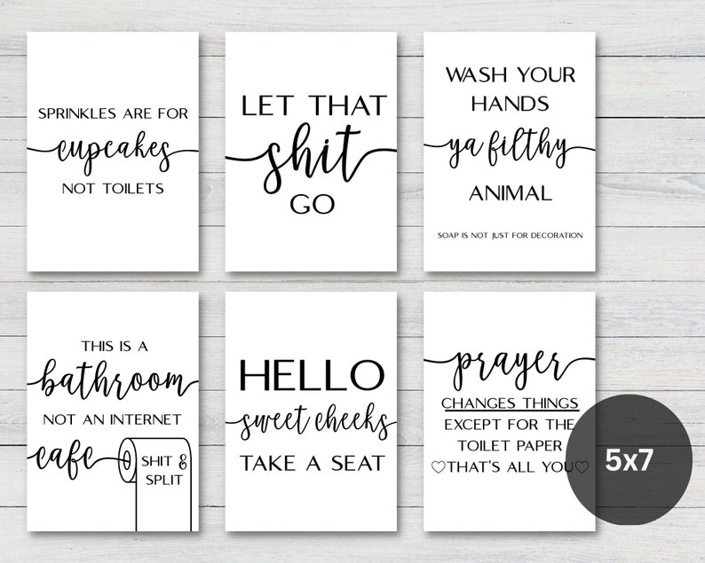 Set of 6 Bathroom Prints, Home Decor Posters, Bathroom Minimalist Funny Quotes Bundle, Toilet Fun Prints, Bathroom Art Digital Download image 3