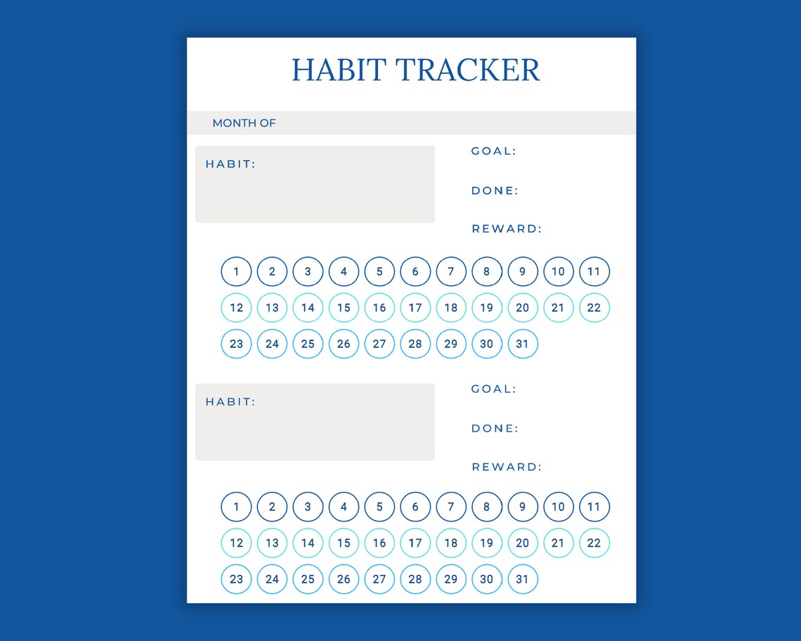 PDF Printable Habit Tracker Daily Planner Weekly Meal Plan - Etsy
